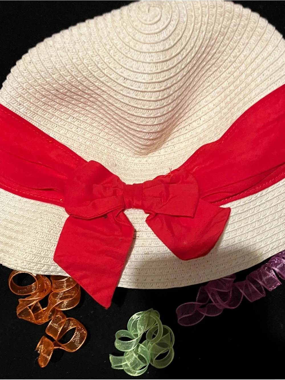 Janie and Jack Baby Toddler White Sun Hat Red Bow 12-24 Months Holiday